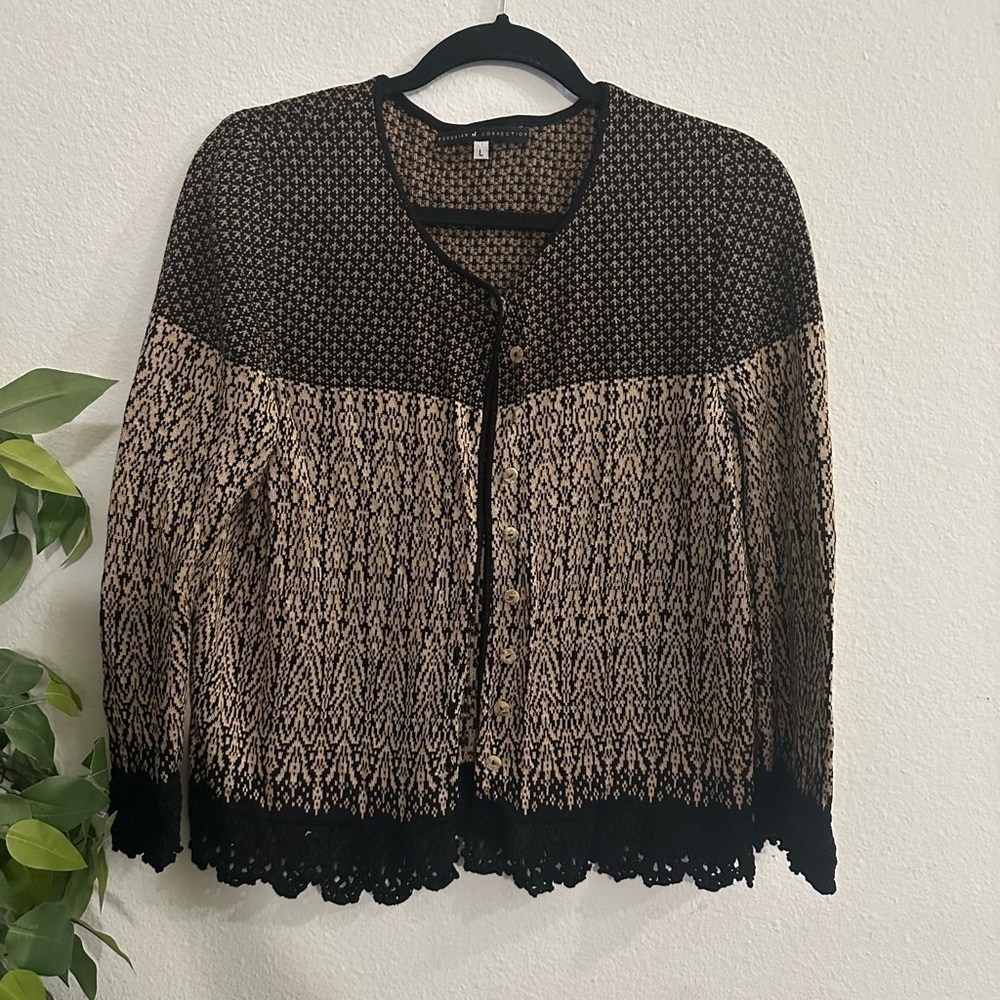 Peruvian Connection Black and Cream Cardigan basic timeless unique
